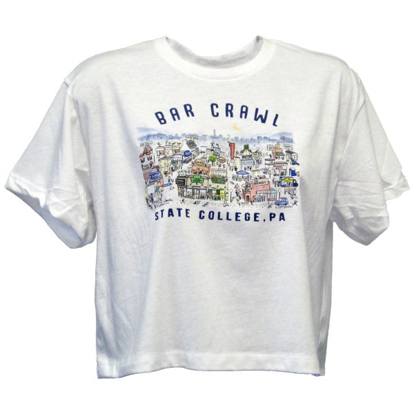 women's white short sleeve crop t-shirt Bar Crawl State College, PA